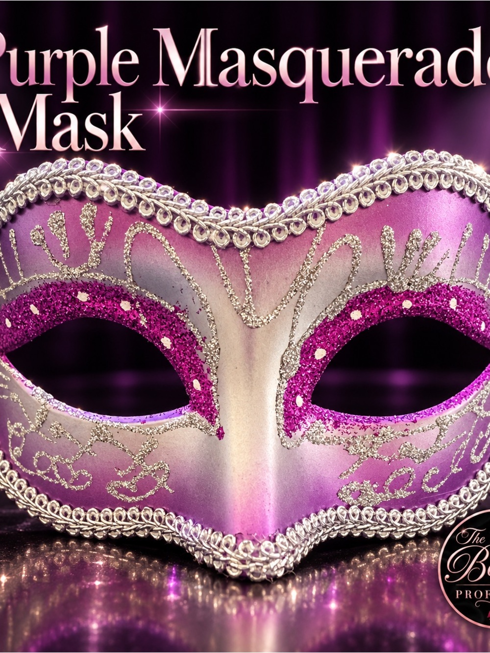 Purple Silver Glitter Masquerade Eye Mask Venetian Style Halloween